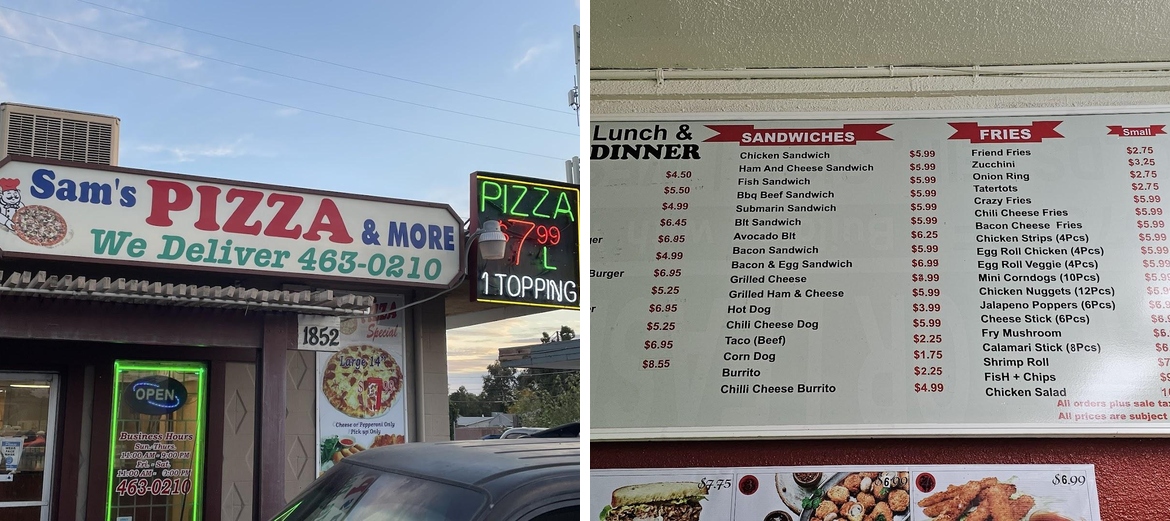 Sam's Pizza Menu